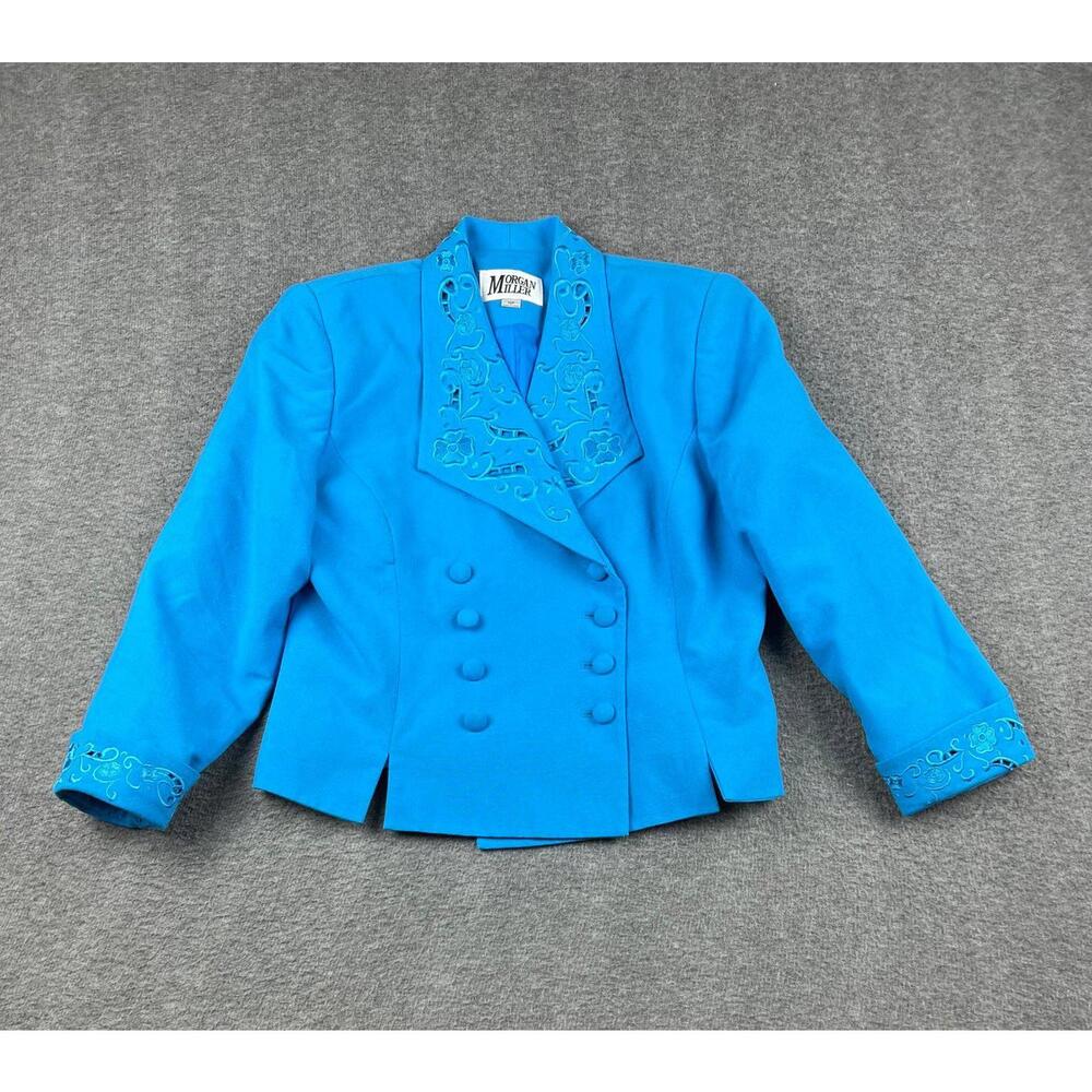 Morgan Miller Women's Blue Embroidered Double-Breasted Blazer Jacket‎ Size 10P